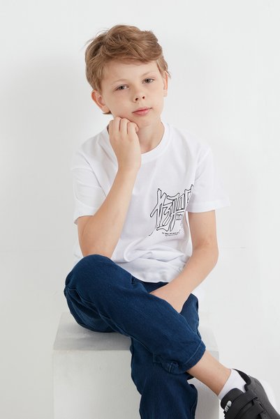 100% Cotton Text Printed Boy's T-Shirt