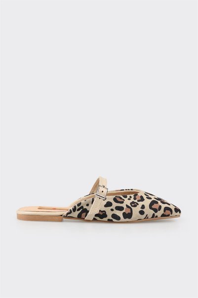 Beige Leather Women's Sports Slippers