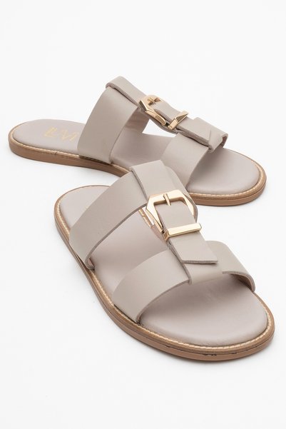 Sveta Stone Skin Buckle Genuine Leather Women's Slippers