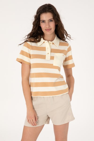 Women's Camel Pocket Polo Neck T-Shirt 50306713-Vr015