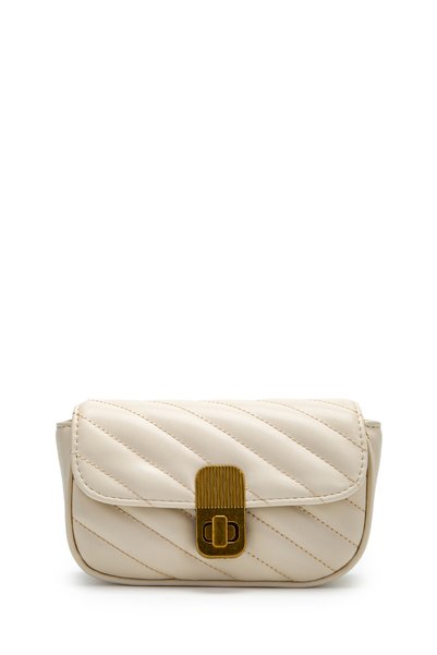 Lock Detailed Faux Leather Women's Crossbody Bag Sheldon Cream
