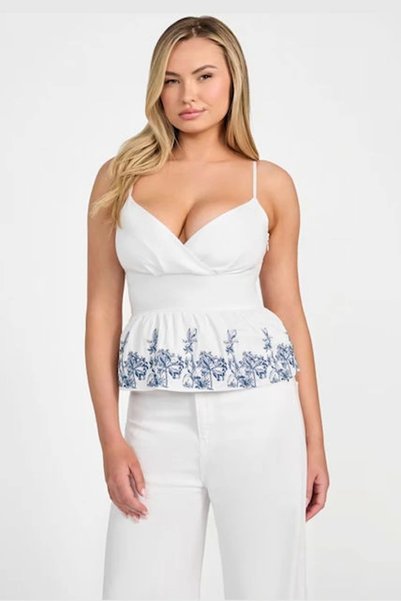 Sl Blanche Place Embro Top Women White Blouse W5Gh1Awh580-G011