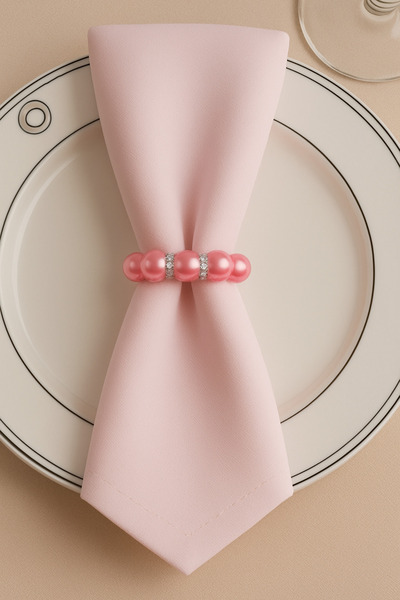 6 Pieces Pink Beaded Stone Ring Detailed Napkin Ring