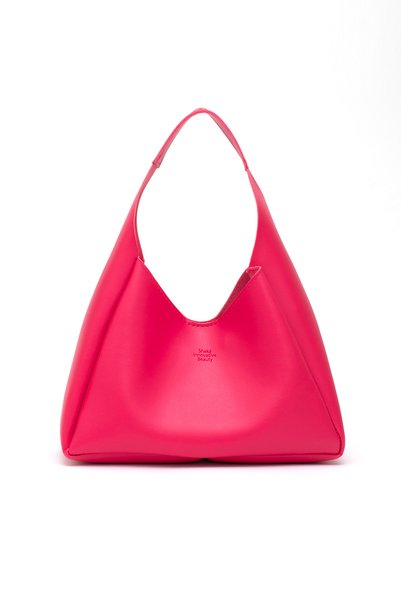 Fuchsia Shk19 Faux Leather, Snap Closure, Single Compartment, Zippered Makeup Bag, Hand, Arm, and Shoulder Bag