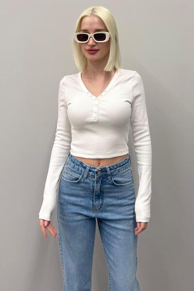 White V-Neck Long Sleeve Button Detail Camisole Bodysuit Mg2194