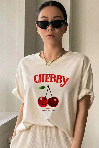 Unisex Happy Cherry Design Printed Tshirt