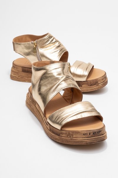 Lunas Gold Genuine Leather Side Zipper Women's Sandals