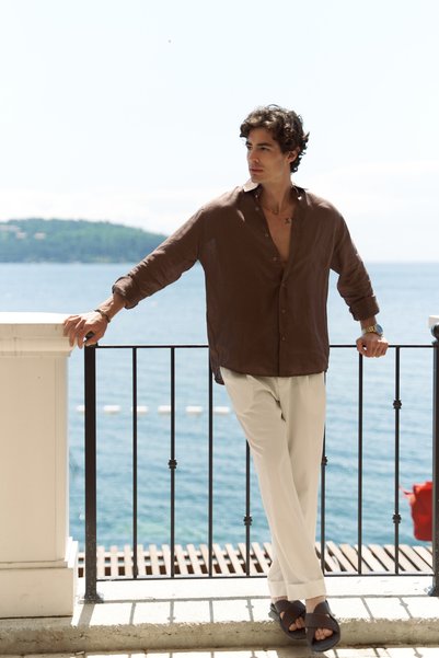 Enrico Belt Detail Ecru Men's Trousers