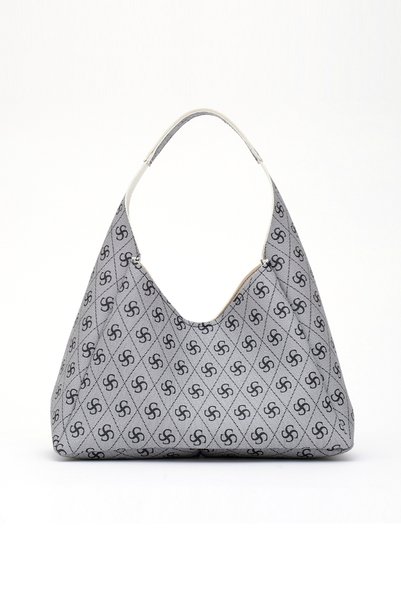 Monogram Printed Gray Shk19 Faux Leather, Snap Closure, Single Compartment, Zippered Makeup Bag, Hand, Arm and Om