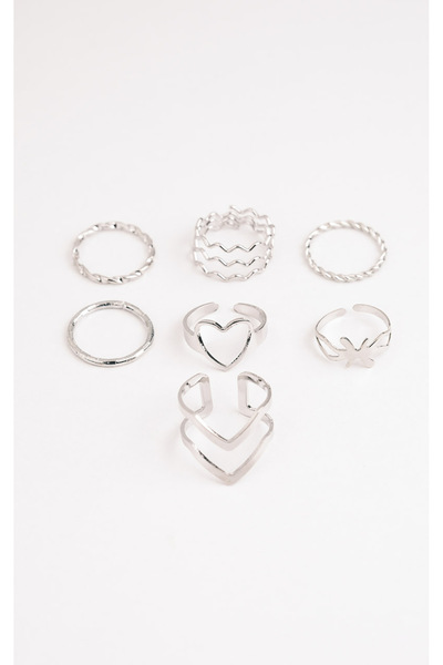 White Color Tarnish-Resistant Brass Adjustable 7-Piece Women's Ring Set