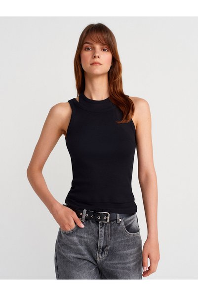 31853 100% Cotton Double Look Top-Black