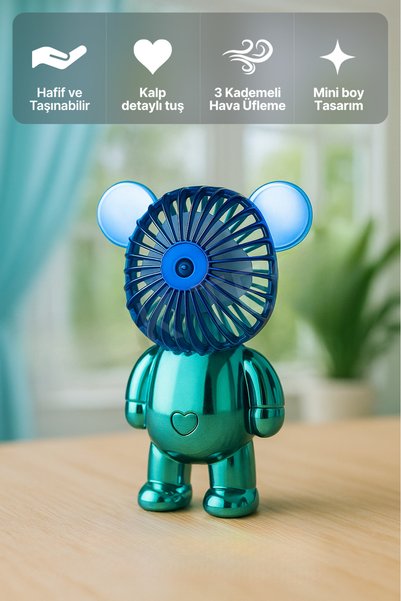 Stylish Teddy Bear Design Mini Handheld Table Fan Fan Turbo Blowing 3 Stage Portable Fan Fan