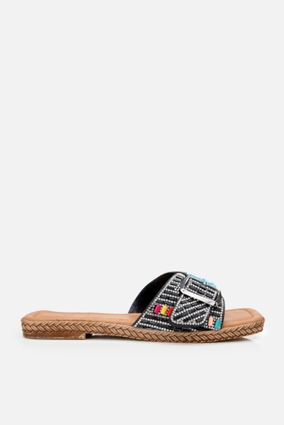 Colorful Stone Buckle Women's Slippers – Ethnic Patterned Comfortable Slippers 01Tey308430A10M