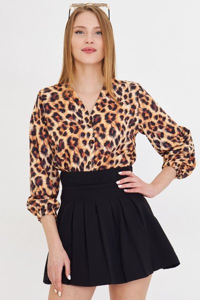 Women's Brown Sleeves Elastic Patterned Shirt Arm-25Y 001014