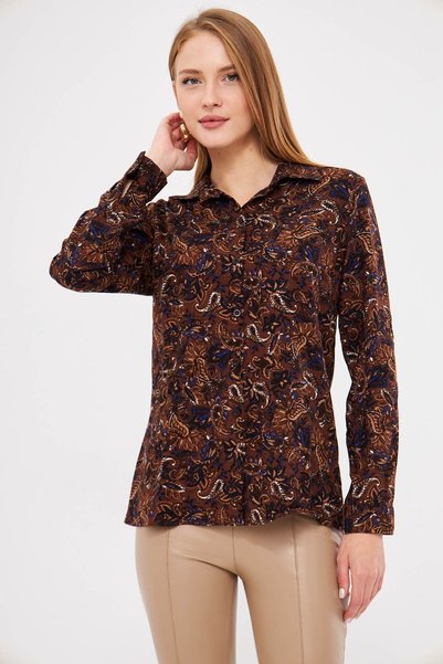 Women's Brown Patterned Long Sleeve Shirt Arm-25K 001040
