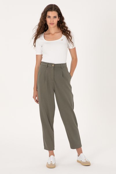 Women's Dark Khaki Knitted Trousers 50300650-Vr111