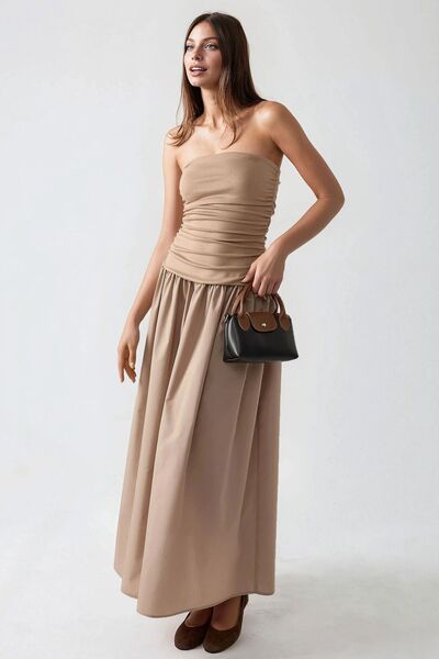 Strapless Draped Maxi Dress