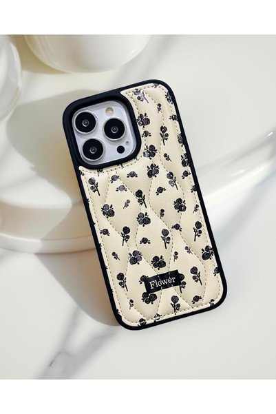 Quilted Floral Patterned Case Compatible with iPhone 14 Pro Max
