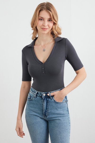 Basic Polo Neck Lycra Modal Body with Snap Fasteners