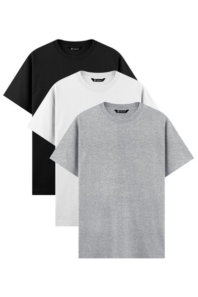 Men's 100% Cotton Basic Tshirt 3-Pack Black Grimelange White 2091