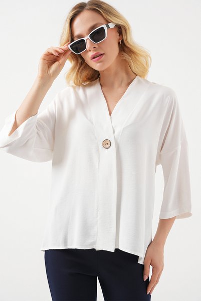 Women's Short Sleeve Oversize Kimono 5969 - White