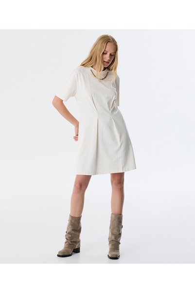 Detachable Chain Combed Cotton Ecru Women's Dress Tw6250002168