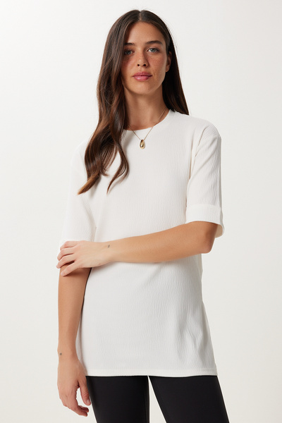 Women's Ecru Slit Bürümük Knitted Blouse Dd01378