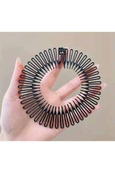 Women's Black Accordion Sportsman Buckle Hair Band Hair Accessory 1Pcs