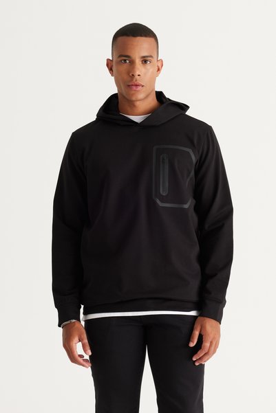 Men's Black Standard Fit Regular Cut Hooded Cotton Sweatshirt