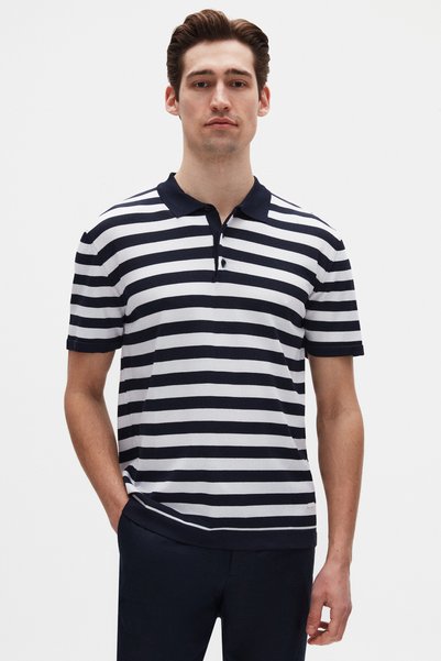 Ds Damat Regular Fit Navy Blue Striped Summer Rayon Knitwear T-Shirt