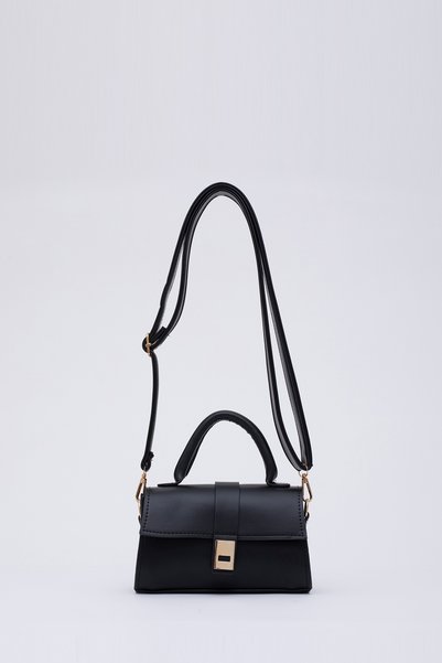 Black Shk109 Faux Leather Women's Hand, Arm and Shoulder Bag with Adjustable Strap