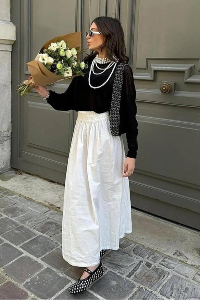 White Basic Slit Midi Skirt Mg2092