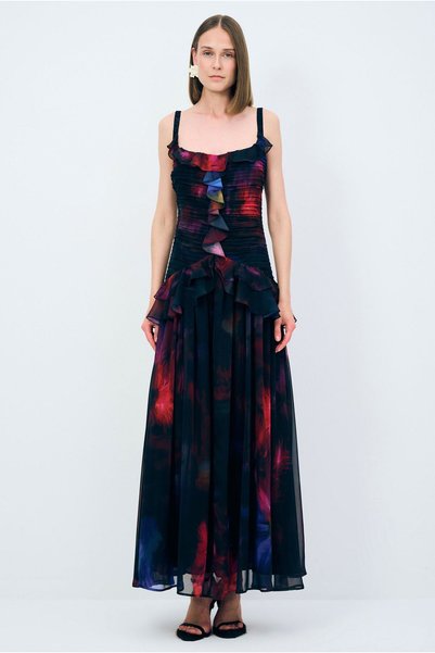 Night Zoom Ruffled Long Dress