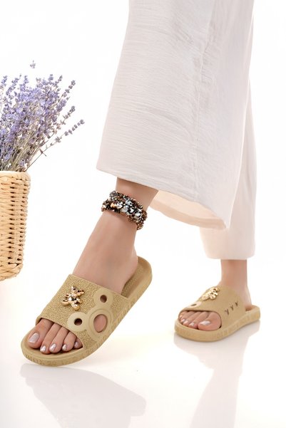 Women's Beige Non-Slip Waterproof Chic Slippers for Home, Outside, Beach, Summer, Everyday Use