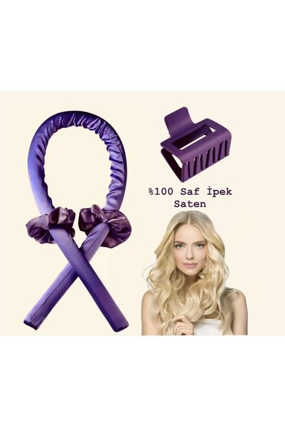 Heatless Hair Styling Set Purple Satin Hair Sausage 100% Pure Silk Satin