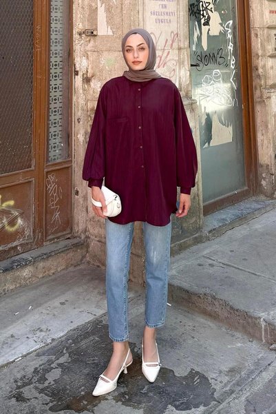 Kraşlı Shirt Plum