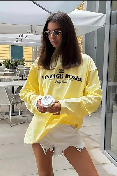 Yellow 100% Cotton Printed Long Sleeve T-Shirt Mg2451