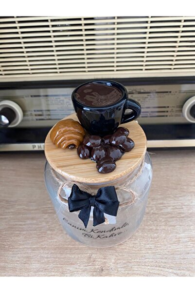 Керамичка лакирана тегла за кафе, црна со капак од бамбус, за подарок 500 ml