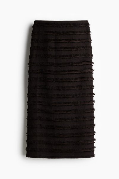 Tasseled Striped Midi Skirt