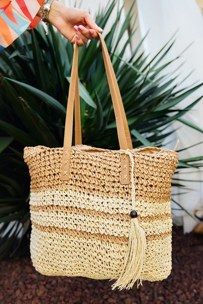 Remsa Double Color Straw Bag Beach Bag 015 Camel Beige
