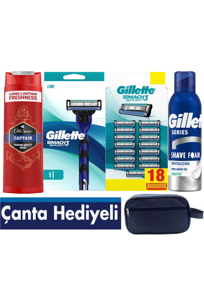Mach3 Sport машина+18 резервни сечила + 200ml пена + OldSpice 400ml шампон + торба