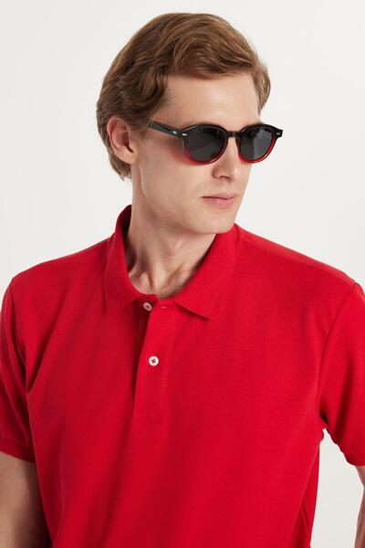 Men's Regular Fit Comfortable Cut Cotton Soft Textured Cool Fabric Plain Red Polo Collar T-Shirt