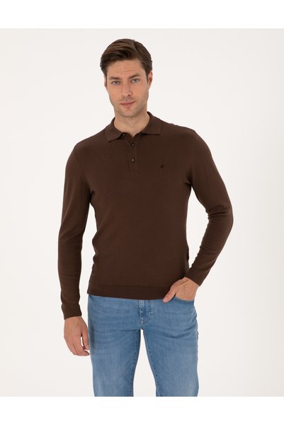 Brown Slim Fit Polo Neck Basic Knitwear Sweater 50314189-Vr029