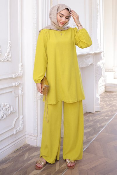 Olive Green Crinkle Tunic and Pants Set