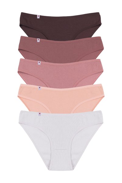 Women's Panties 5 Pack Cotton Label Detailed Ribbed Rib
