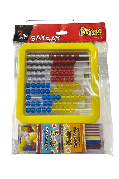 Brons Say-Say 3 Piece Abacus School Set with Number Stick and Beans Gift