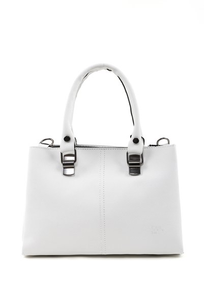 White Shk243 Faux Leather Zippered 3 Compartment Adjustable Strap Hand, Arm and Shoulder Bag