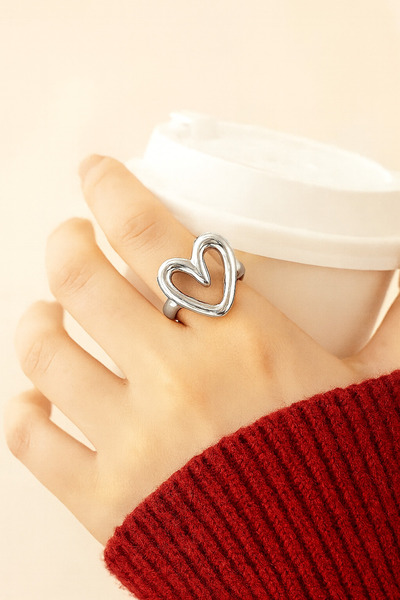 Women's Silver Heart Adjustable Ring