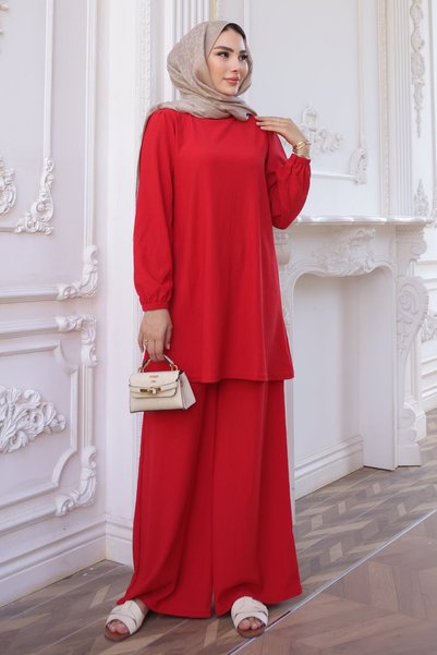 Burgundy Bürümcük Tunic Trousers Suit