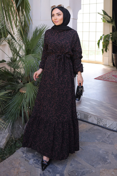 Black Patterned Skirt Tiered Viscon Dress